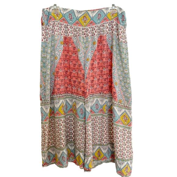 Z&L Europe Pants - Z&L Europe Pastel Mixed Media Print Boho Cropped Palazzo Pants Large